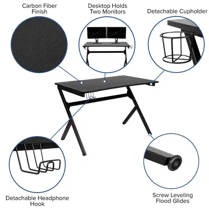Ensemble de bureau gaming Emma et Oliver - Support de tasse/casque/Inclinable et repose-pieds