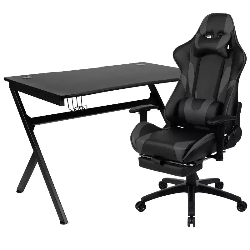 Ensemble de bureau gaming Emma et Oliver - Support de tasse/casque/Inclinable et repose-pieds