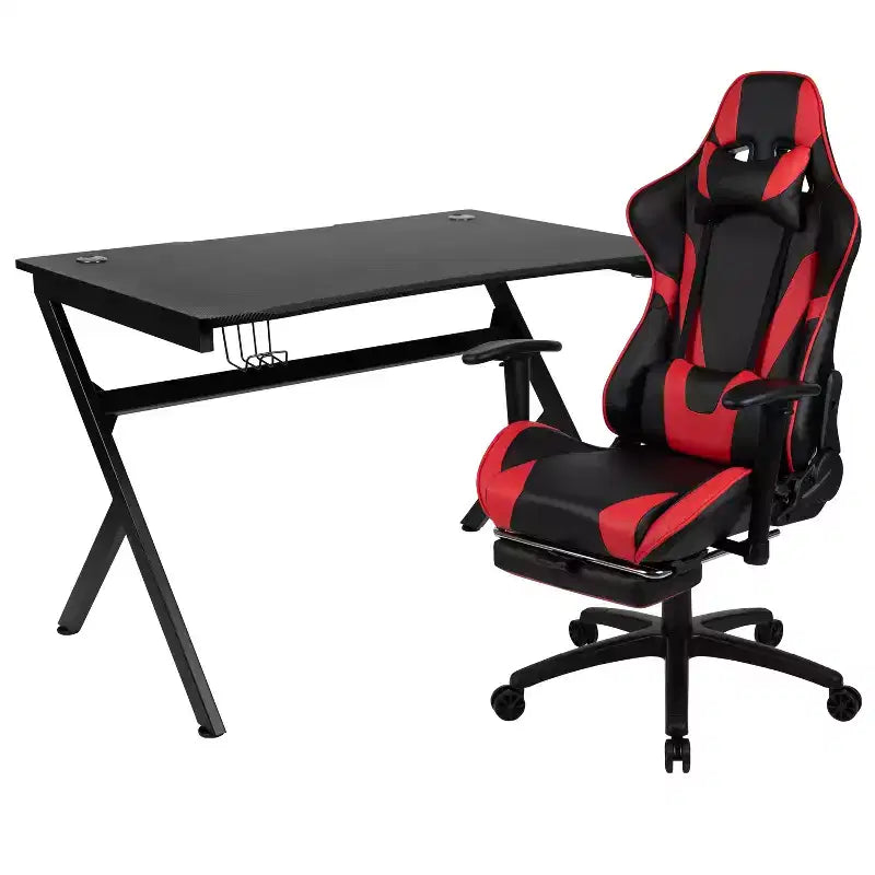 Ensemble de bureau gaming Emma et Oliver - Support de tasse/casque/Inclinable et repose-pieds