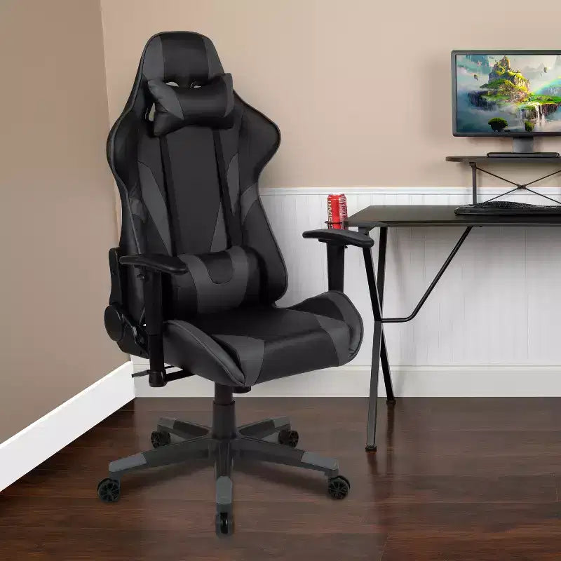 Chaise de jeu ergonomique Emma et Oliver Racing avec dossier entièrement inclinable en cuir synthétique rouge