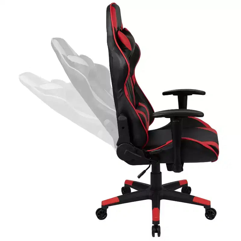 Chaise de jeu ergonomique Emma et Oliver Racing avec dossier entièrement inclinable en cuir synthétique rouge