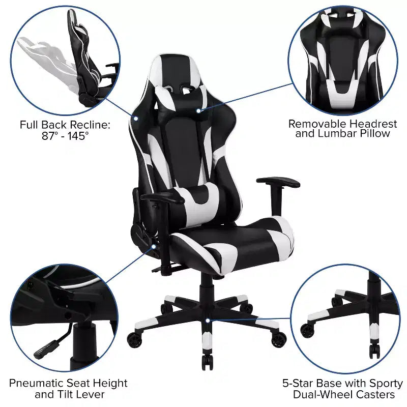 Chaise de jeu ergonomique Emma et Oliver Racing avec dossier entièrement inclinable en cuir synthétique rouge