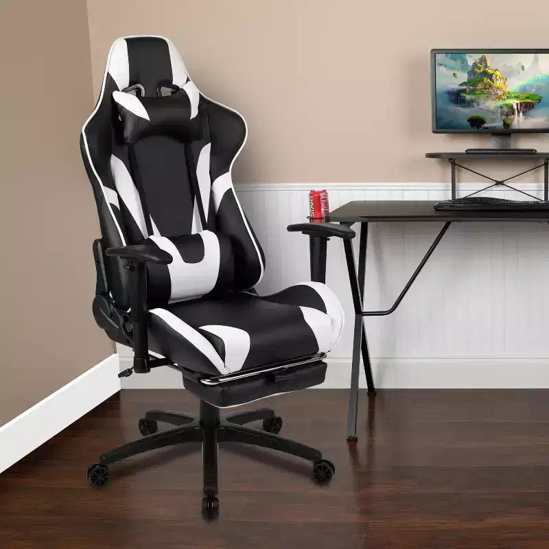 Chaise de jeu ergonomique Emma and Oliver Racing avec dossier inclinable et repose-pieds en similicuir rouge