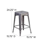 Tabouret de bar d'intérieur sans dossier Emma and Oliver 24H en métal enduit transparent avec assise carrée