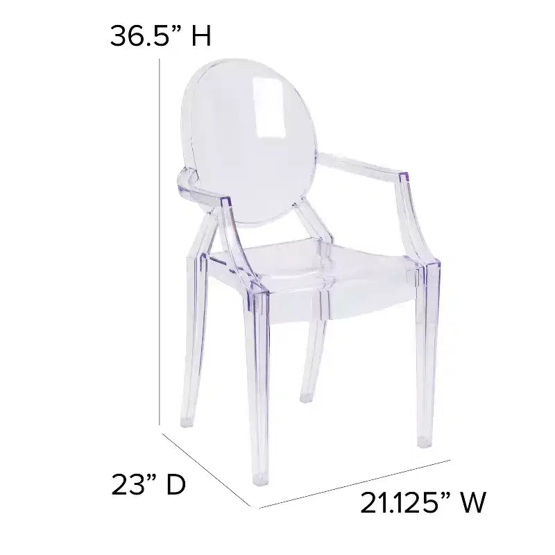 Chaise Ghost Emma et Oliver à dossier ovale avec accoudoirs en cristal transparent