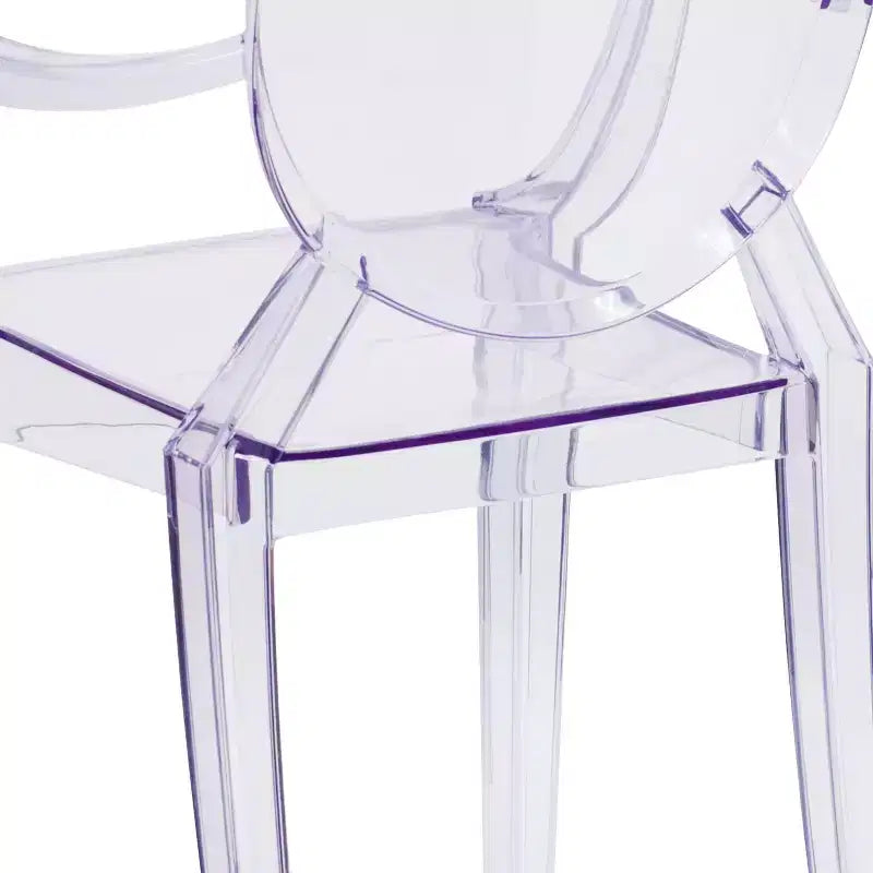 Chaise Ghost Emma et Oliver à dossier ovale avec accoudoirs en cristal transparent