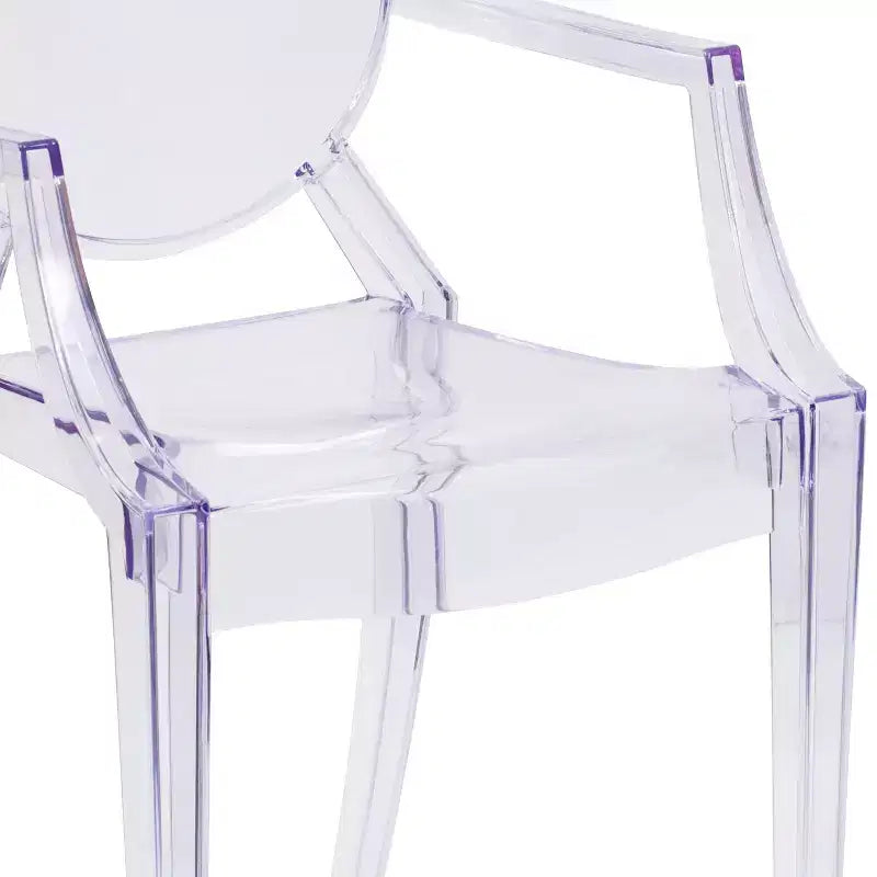 Chaise Ghost Emma et Oliver à dossier ovale avec accoudoirs en cristal transparent