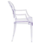 Chaise Ghost Emma et Oliver à dossier ovale avec accoudoirs en cristal transparent