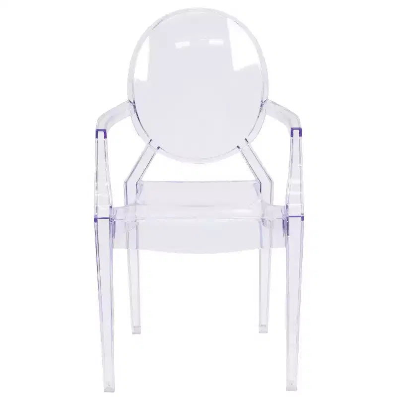 Chaise Ghost Emma et Oliver à dossier ovale avec accoudoirs en cristal transparent
