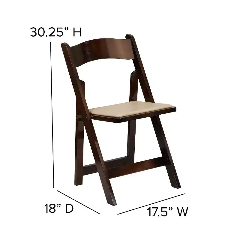 Emma et Oliver, paquet de 2 chaises pliantes en bois pour mariage ou événement, avec siège rembourré en vinyle