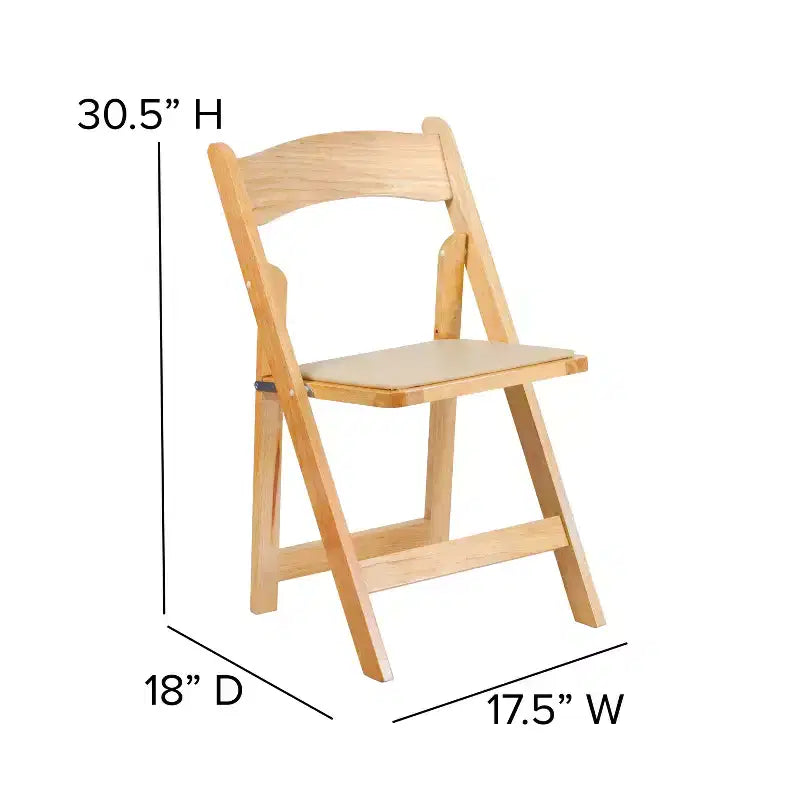Emma et Oliver, paquet de 2 chaises pliantes en bois pour mariage ou événement, avec siège rembourré en vinyle