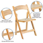 Emma et Oliver, paquet de 2 chaises pliantes en bois pour mariage ou événement, avec siège rembourré en vinyle