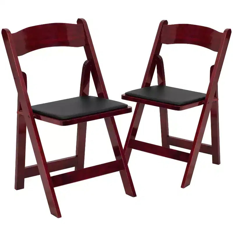 Emma et Oliver, paquet de 2 chaises pliantes en bois pour mariage ou événement, avec siège rembourré en vinyle