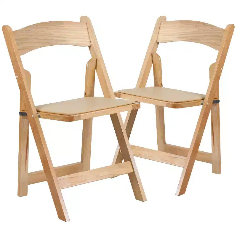 Emma et Oliver, paquet de 2 chaises pliantes en bois pour mariage ou événement, avec siège rembourré en vinyle