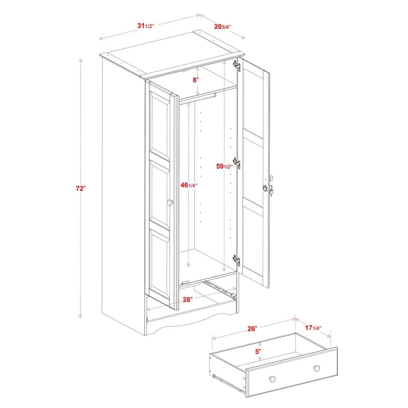 Palace Imports Armoire flexible 100 % bois massif avec poignées en métal ou en bois