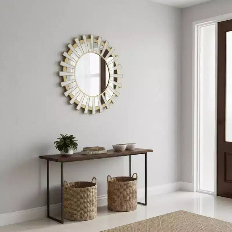 Décoration murale ronde miroir Northlight 25.5 en forme de soleil doré mat et transparent