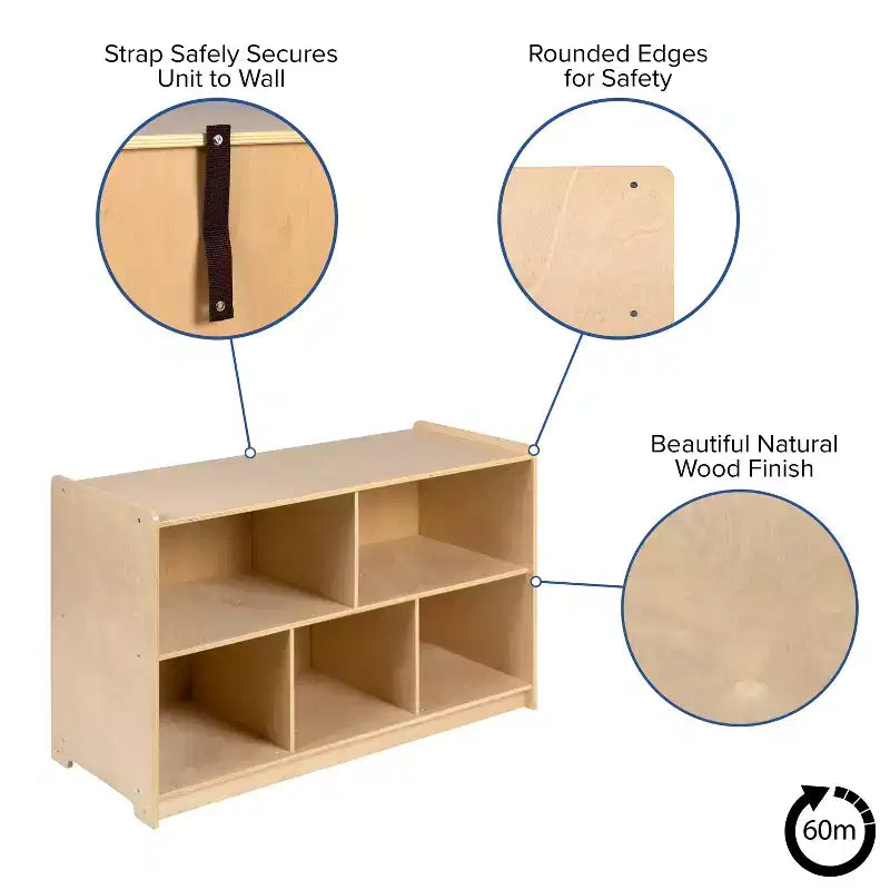 Meuble/Casier de Rangement Scolaire en Bois Flash Furniture pour Usage Commercial ou Domestique - Conception Sûre et Adaptée aux Enfants (Naturel)