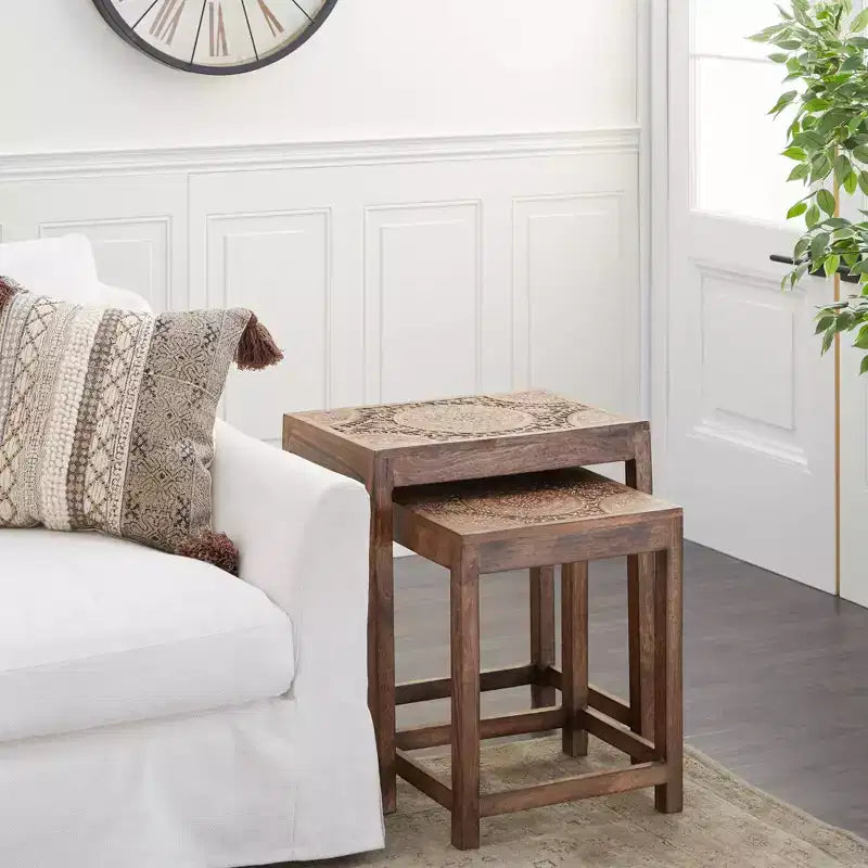 Lot de 2 tables d'appoint éclectiques en bois - Olivia & May