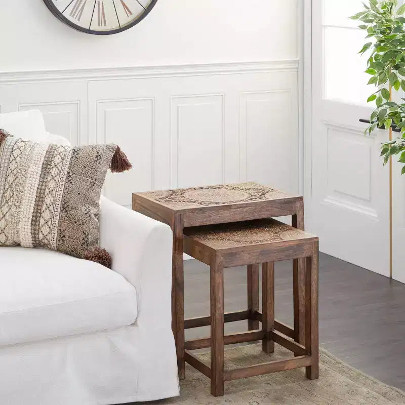 Lot de 2 tables d'appoint éclectiques en bois - Olivia & May