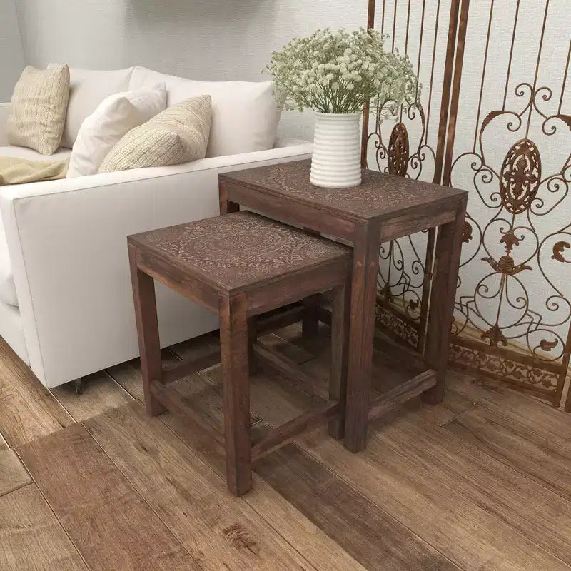 Lot de 2 tables d'appoint éclectiques en bois - Olivia & May