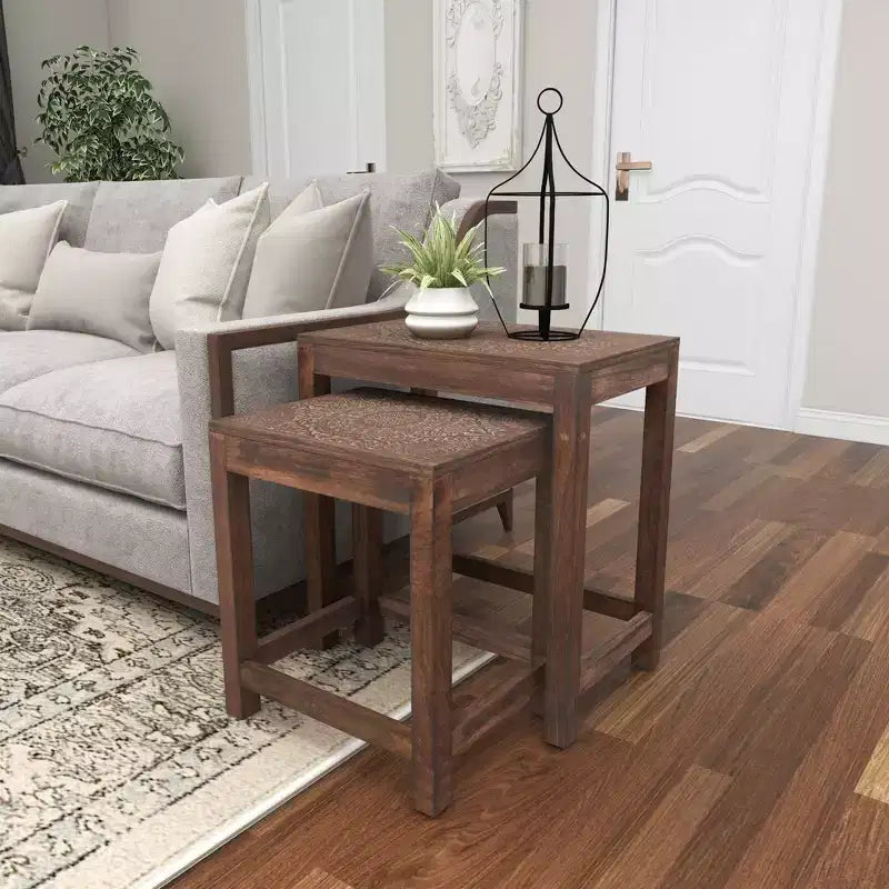 Lot de 2 tables d'appoint éclectiques en bois - Olivia & May