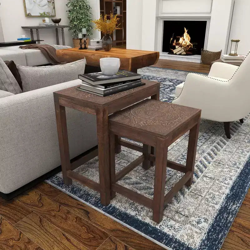 Lot de 2 tables d'appoint éclectiques en bois - Olivia & May