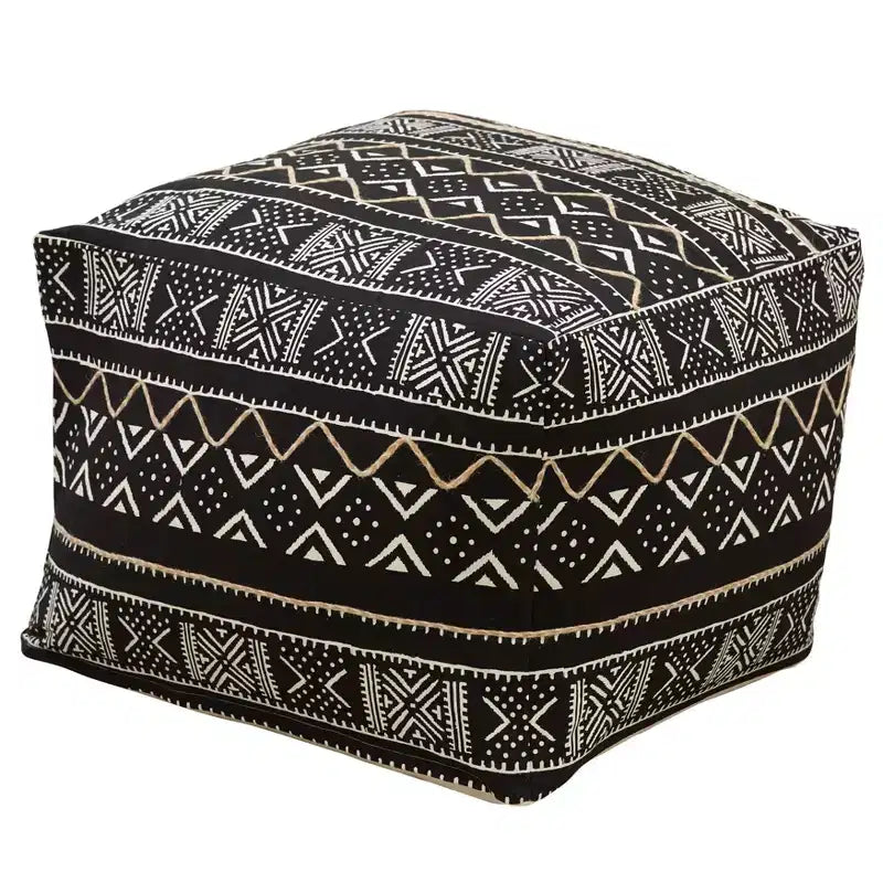 Saro Lifestyle Mudcloth Pouf, 20x20x14 Square, Black