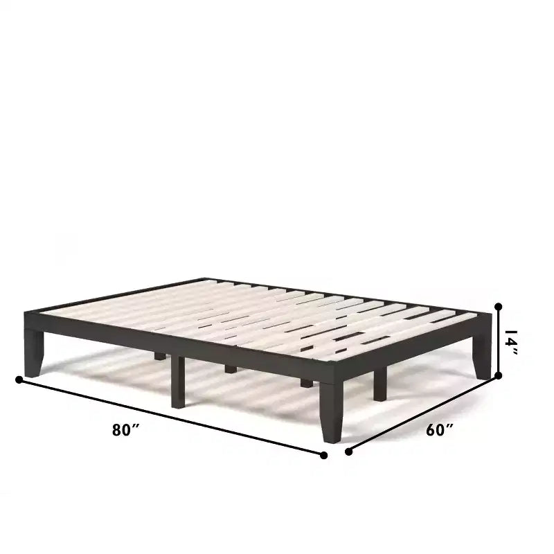 Cadre de lit en bois Costway Queen Size 14 po avec plate-forme à matelas et lattes de support en bois EspressoNaturel