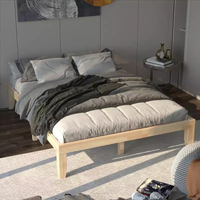 Cadre de lit en bois Costway Queen Size 14 po avec plate-forme à matelas et lattes de support en bois EspressoNaturel