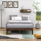 Cadre de lit en bois Costway Queen Size 14 po avec plate-forme à matelas et lattes de support en bois EspressoNaturel