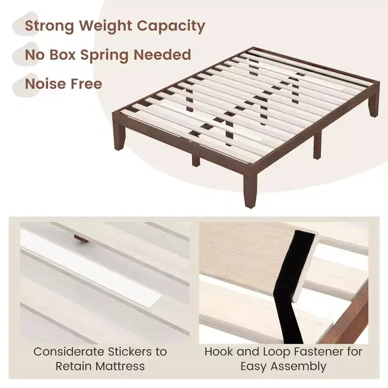 Cadre de lit en bois Costway Queen Size 14 po avec plate-forme à matelas et lattes de support en bois EspressoNaturel
