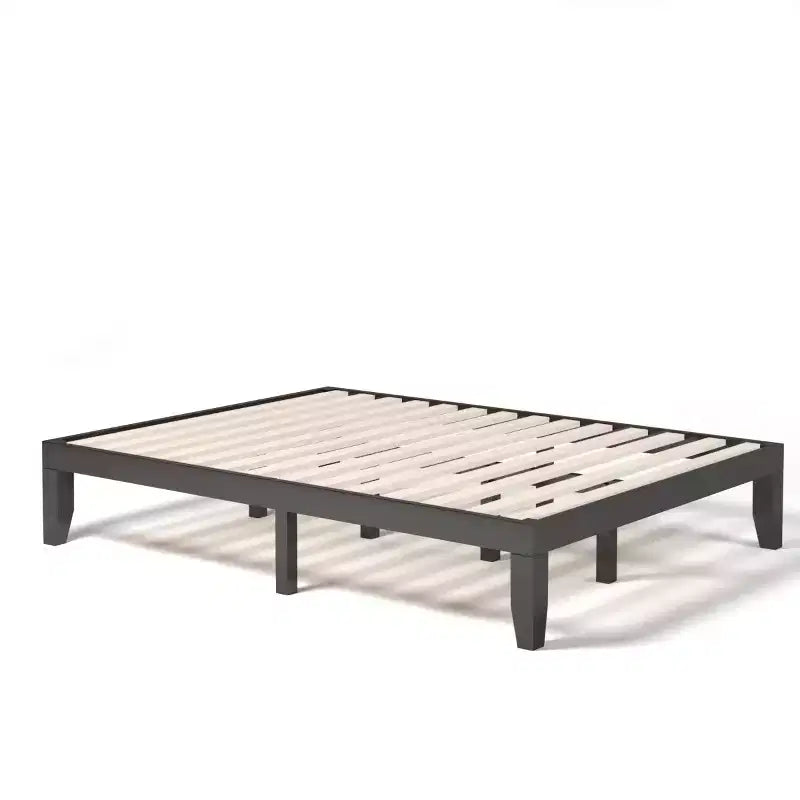 Cadre de lit en bois Costway Queen Size 14 po avec plate-forme à matelas et lattes de support en bois EspressoNaturel