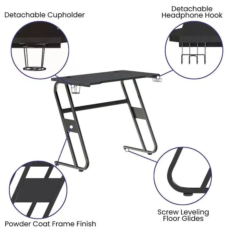 Bureau gaming ergonomique Flash Furniture avec porte-gobelet et crochet pour casque