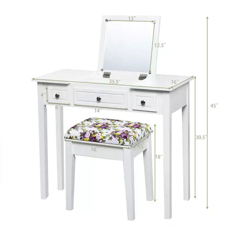 Coiffeuse Costway avec miroir relevable et 7 compartiments