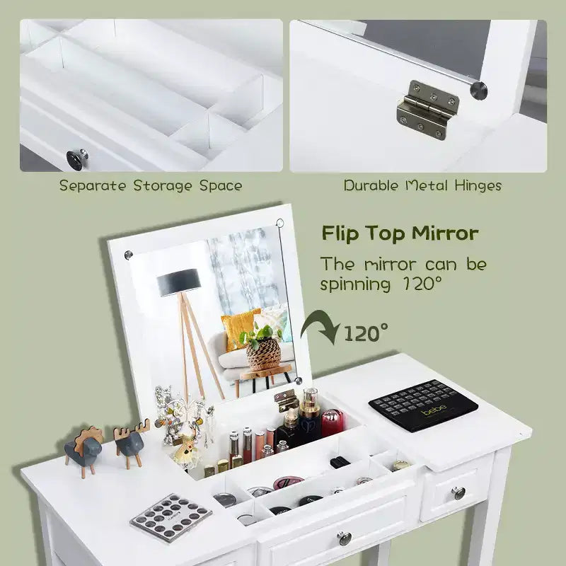 Coiffeuse Costway avec miroir relevable et 7 compartiments