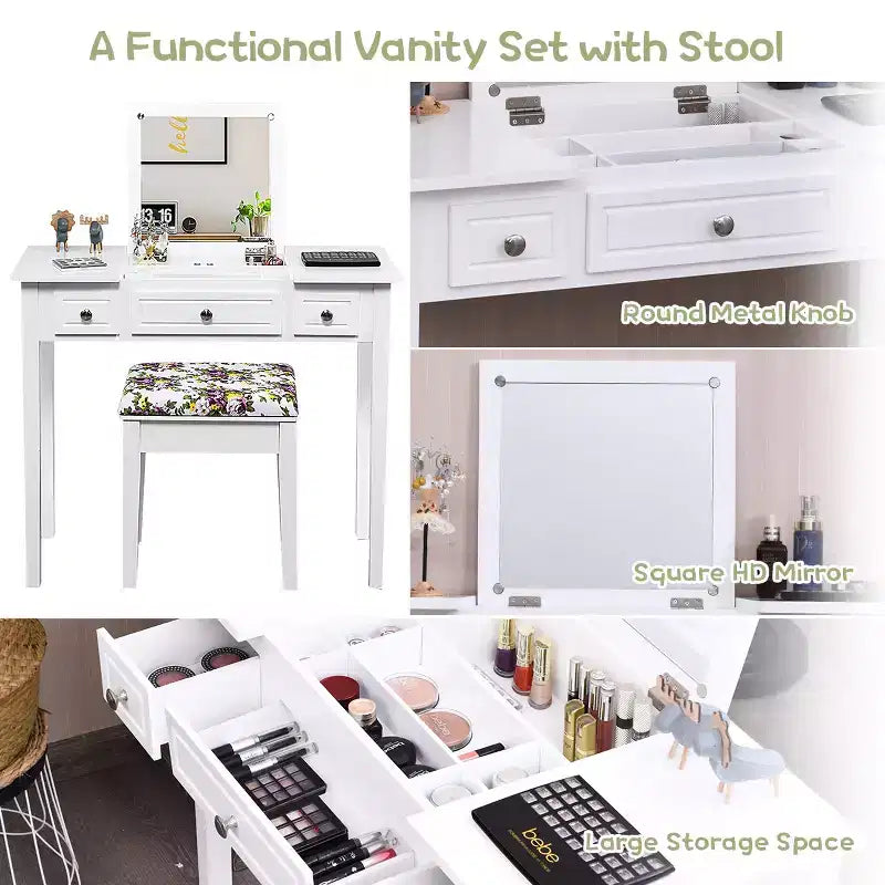 Coiffeuse Costway avec miroir relevable et 7 compartiments