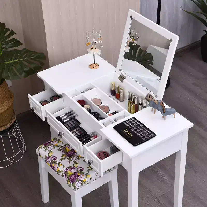 Coiffeuse Costway avec miroir relevable et 7 compartiments
