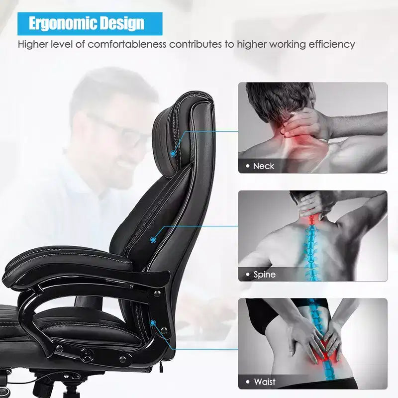 Chaise de Bureau Grande Taille Costway 500 livres avec Massage 6 Points, Siège Large et Accoudoirs Rembourrés