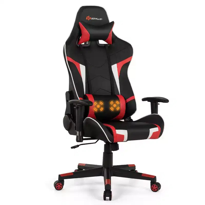 Chaise de Massage et de Gaming Inclinable et Pivotante Costway avec Soutien Lombaire Blanche\Bleue\Grise\Rouge