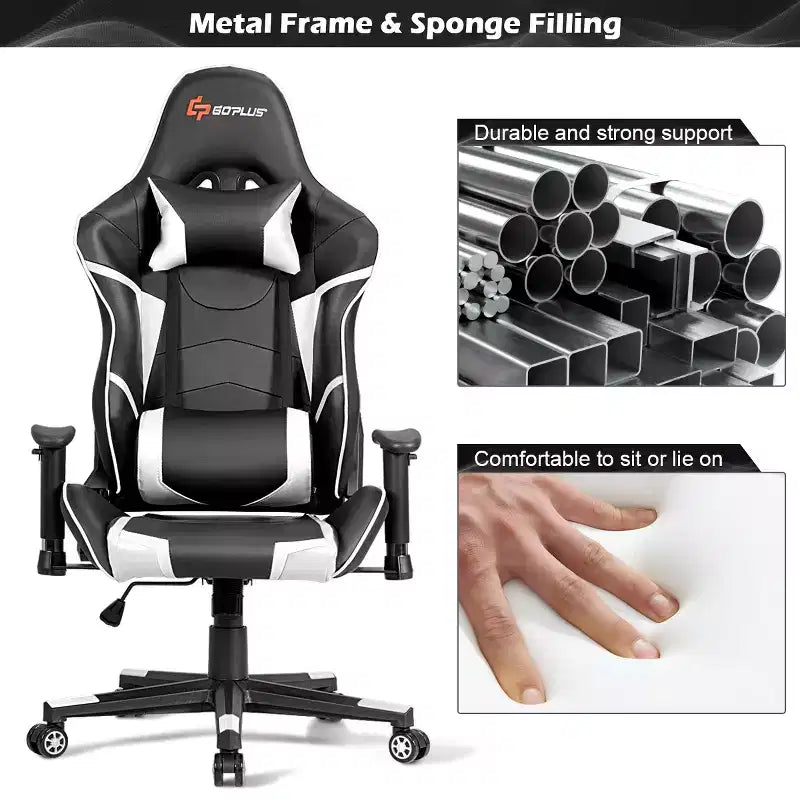 Chaise de Massage et de Gaming Inclinable et Pivotante Costway avec Soutien Lombaire Blanche\Bleue\Grise\Rouge