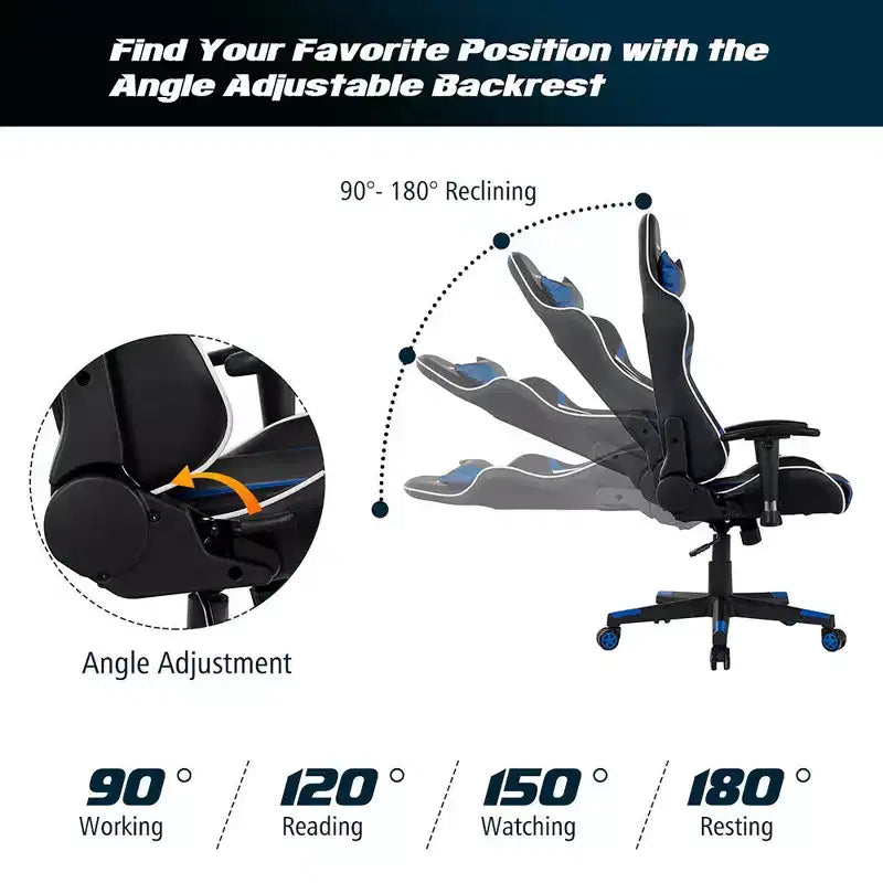 Chaise de Massage et de Gaming Inclinable et Pivotante Costway avec Soutien Lombaire Blanche\Bleue\Grise\Rouge