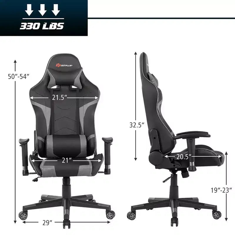 Chaise de bureau de jeu de massage inclinable et pivotante Costway avec support lombaire