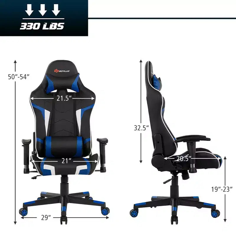 Chaise de bureau de jeu de massage inclinable et pivotante Costway avec support lombaire