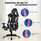 Chaise de bureau de jeu de massage inclinable et pivotante Costway avec support lombaire