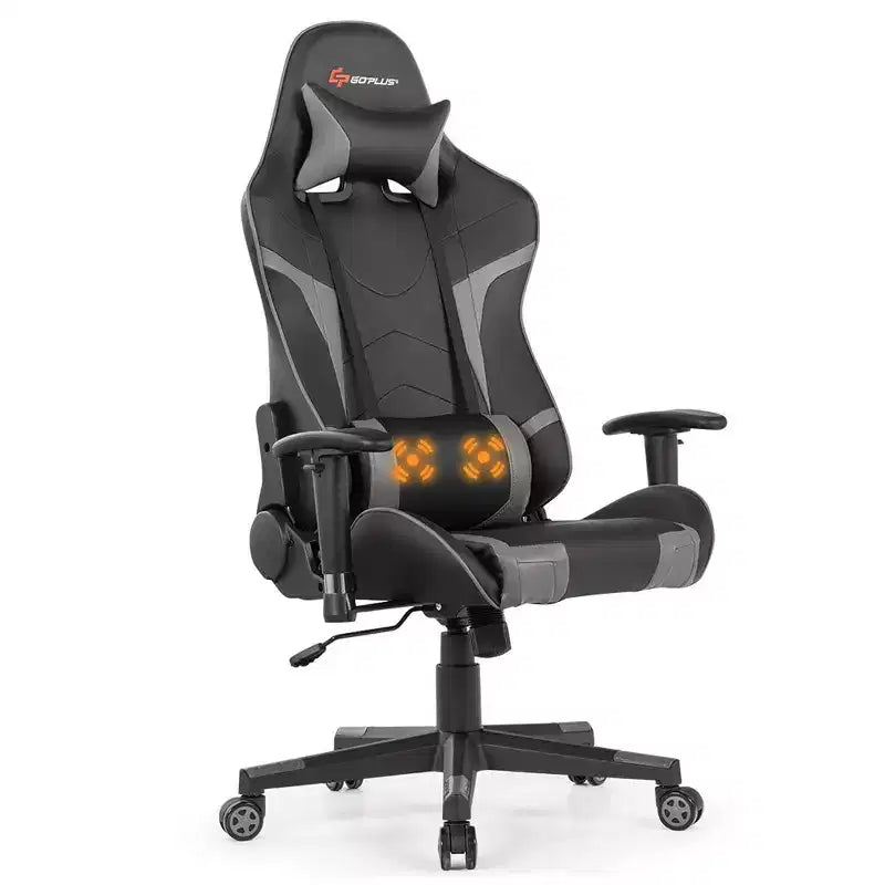 Chaise de bureau de jeu de massage inclinable et pivotante Costway avec support lombaire