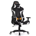 Chaise de bureau de jeu de massage inclinable et pivotante Costway avec support lombaire