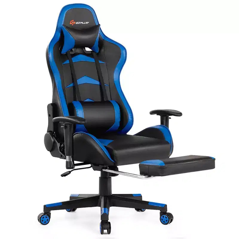 Chaise de bureau de massage gamer inclinable et pivotante Costway Racing avec repose-pieds
