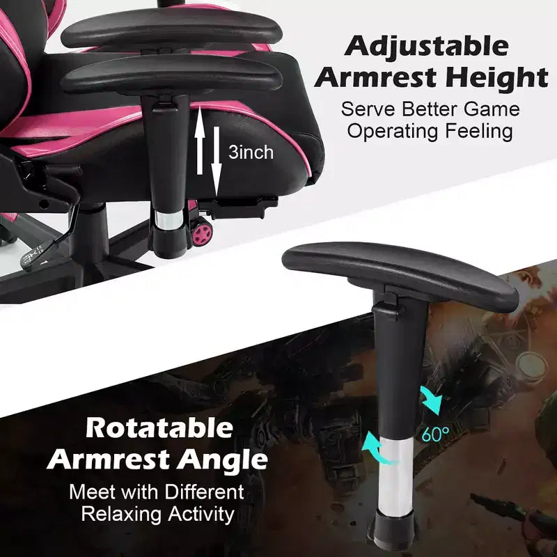 Chaise de bureau de massage gamer inclinable et pivotante Costway Racing avec repose-pieds