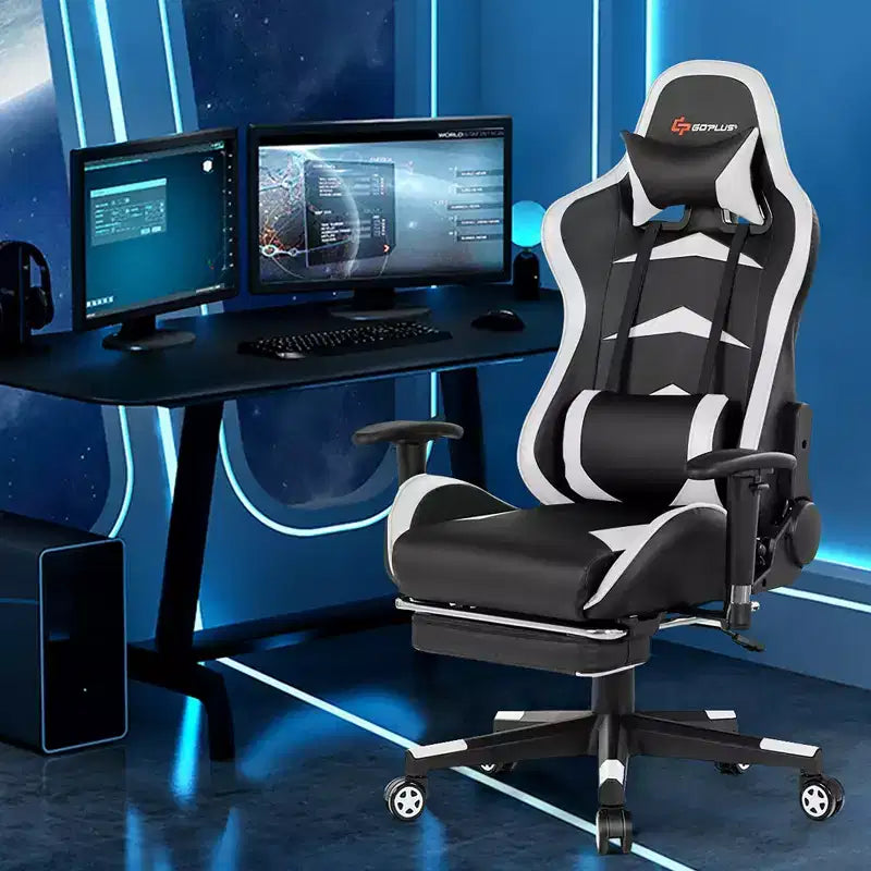 Chaise de bureau de massage gamer inclinable et pivotante Costway Racing avec repose-pieds