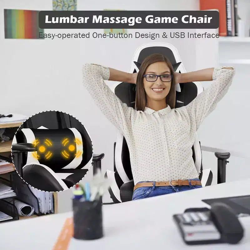 Chaise de bureau de massage gamer inclinable et pivotante Costway Racing avec repose-pieds